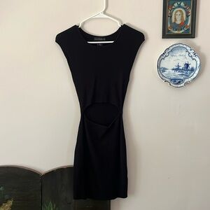 Black Tight Cable Knit Dress with Cutout